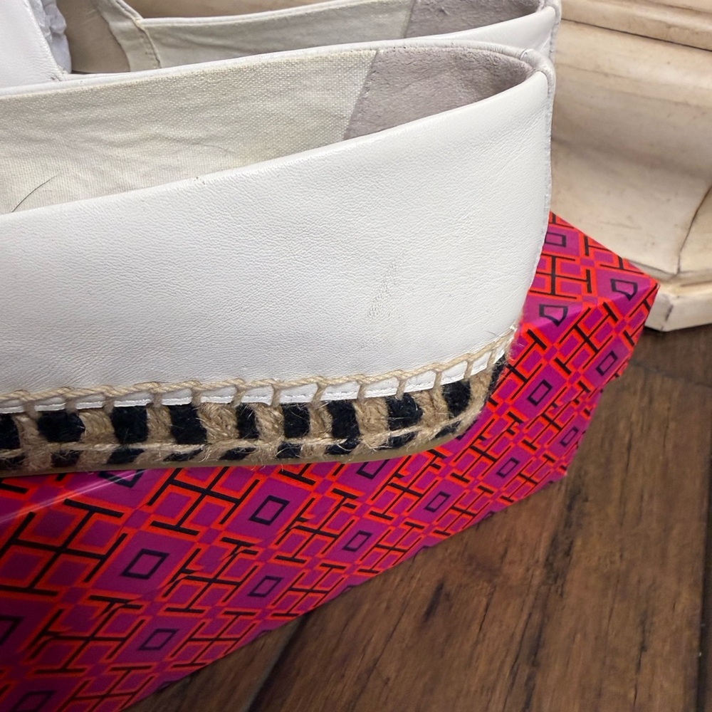 Tory Burch Nappa Leather Espadrille Flats - Ivory/Black - Size 10.5 - Picture 12 of 14